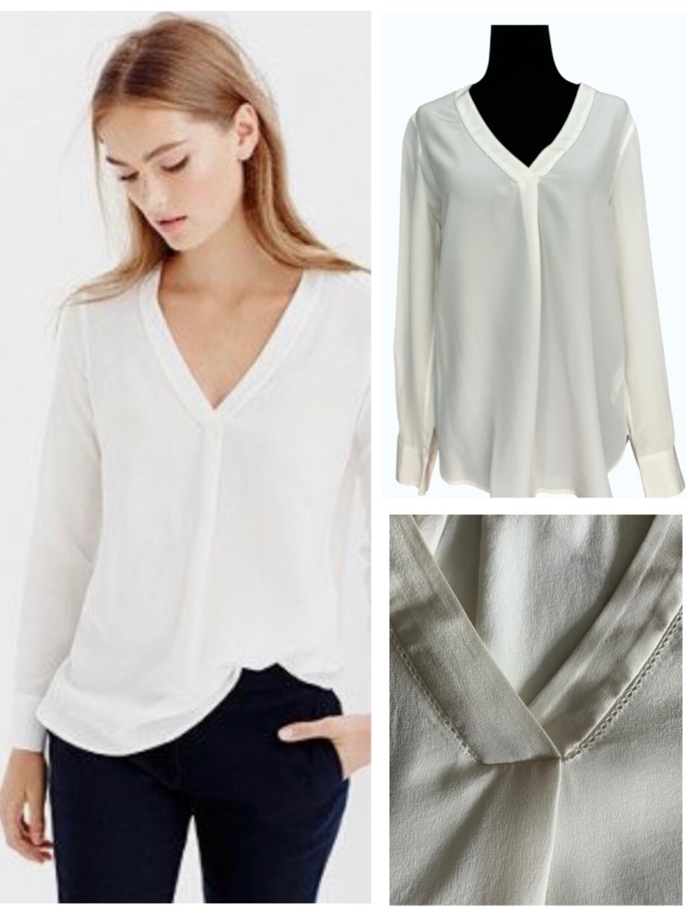 J Crew Ivory Silk Pull On Long Sleeve V Neck Blouse NWOT SZ 4